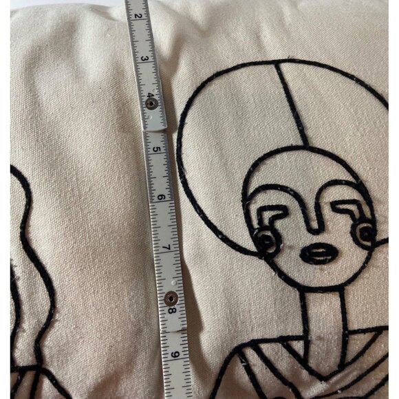 Embroidered Bohemian Deco Pillow Ivory & Black Some Staining See Pics & READ - Picture 3 of 9